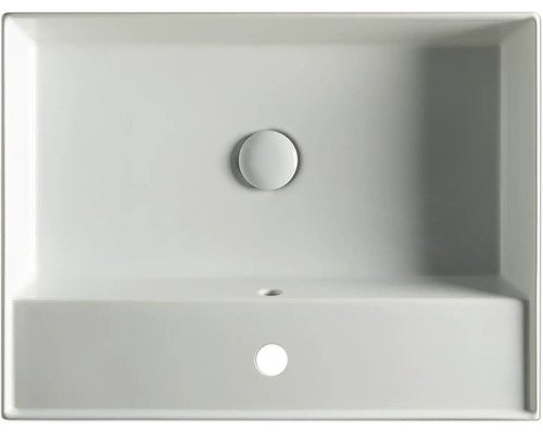 Vedere de sus a unei chiuvete dreptunghiulare din ceramică cu garnitură de scurgere