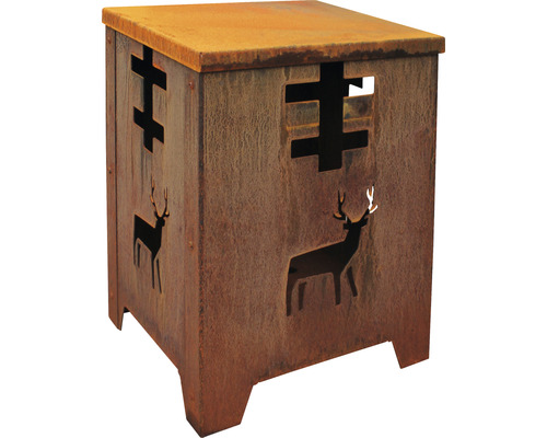 Măsuță laterală decorativă din metal, cu motive de cerb și decupaje geometrice