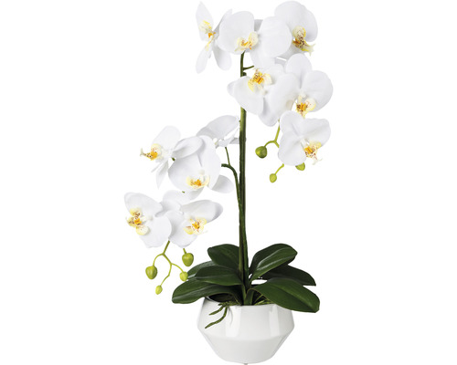 Plantă artificială Orhidee fluture Phalaenopsis în ghiveci H 52 cm alb