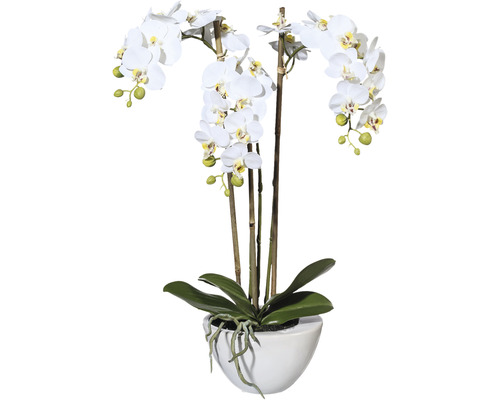 Plantă artificială Mini Orhidee fluture Phalaenopsis în ghiveci H 51 cm alb