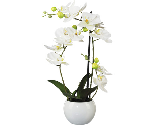 Plantă artificială Orhidee fluture Phalaenopsis în vas ceramic H 42 cm alb