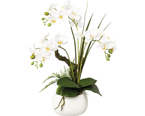 Plantă artificială Orhidee fluture Phalaenopsis în vas ceramic H 46 cm alb Orhidee artificială în ghiveci pentru decorare