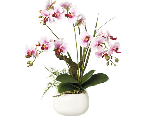 Plantă artificială Orhidee fluture Phalaenopsis în vas ceramic H 46 cm lila Orhidee decorativă într-un ghiveci alb