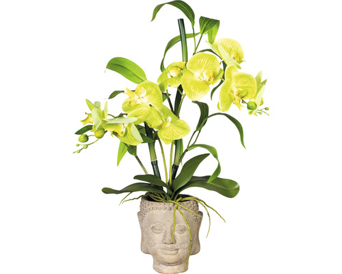 Aranjament artificial Orhidee în vas Buddha H 60 cm galben
