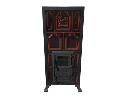 Sobă teracotă pe lemne Premium 4R maro, 9,8 kW, cu ramă și ușă cu sticlă, 115x50,5x40 cm Șemineu cu placaj decorat cu faianță