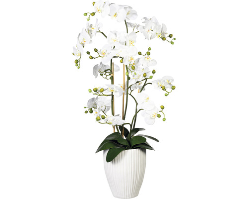 Plantă artificială Orhidee fluture Phalaenopsis în vas H 110 cm alb