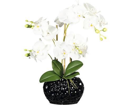 Plantă artificială Orhidee fluture Phalaenopsis în vas 4 ramuri H 55 cm alb