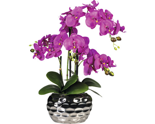 Plantă artificială Orhidee fluture Phalaenopsis în vas oval 4 ramuri H 55 cm lila