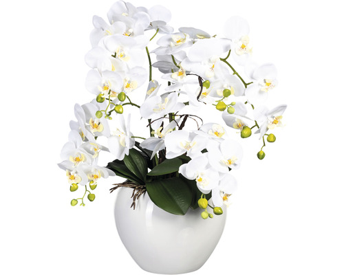 Plantă artificială Orhidee fluture Phalaenopsis în vas ceramic H 56 cm alb