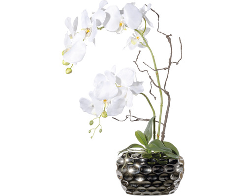 Aranjament artificial Orhidee Phalaenopsis în vas H 55 cm alb