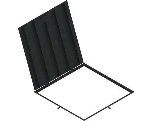 Capac dreptunghiular metalic pentru cămin cu capac rabatabil deschis