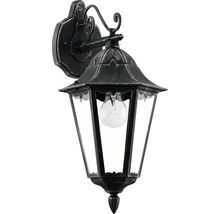 Lampa de perete pentru exterior cu abajur din sticlă transparentă și ornamente decorative