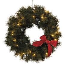 Coroană de Crăciun cu fundă și iluminare