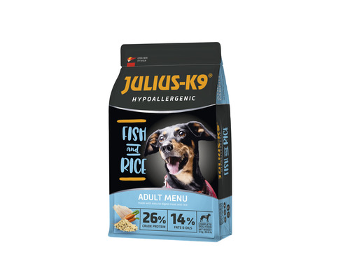 Hrană uscată pentru câini JULIUS-K9 Adult Hypoallergenic cu pește și orez 12 kg