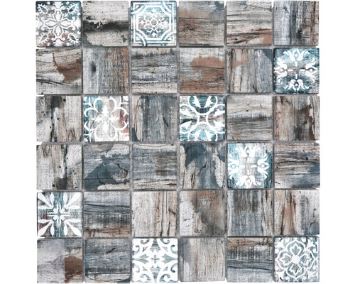 Mozaic sticlă XCM Wood 900 gri, imitație lemn, 29,8x29,8 cm Plăci de mozaic cu decor din lemn și modele