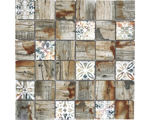 Mozaic sticlă XCM Wood 700 bej, imitație lemn, 29,8x29,8 cm