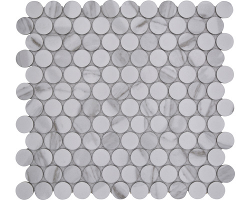 Mozaic piscină ceramic CRG alb mat 31,2x33 cm Placă de mozaic din marmură cu elemente rotunde