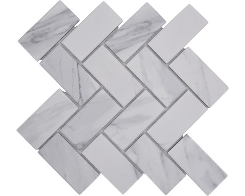 Mozaic piscină ceramic CIM HB CR alb mat 27,4x27,9 cm Placă de mozaic cu model herringbone