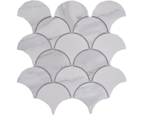 Mozaic piscină ceramic CIM FS CR alb mat 25,9x27,3 cm Placă de mozaic în design de evantai