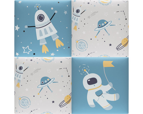 Panou tapițat pentru camera copiilor Ufo 30x30 cm, set 4 buc.