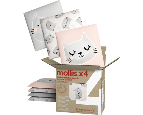 Panouri decorative Mollis cu motiv de pisică în cutie, set de 4