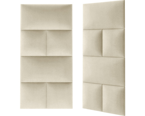 Două panouri acustice dreptunghiulare bej cu modele diferite.