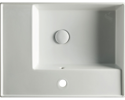 Vedere de sus a unei chiuvete dreptunghiulare din ceramică, cu preaplin