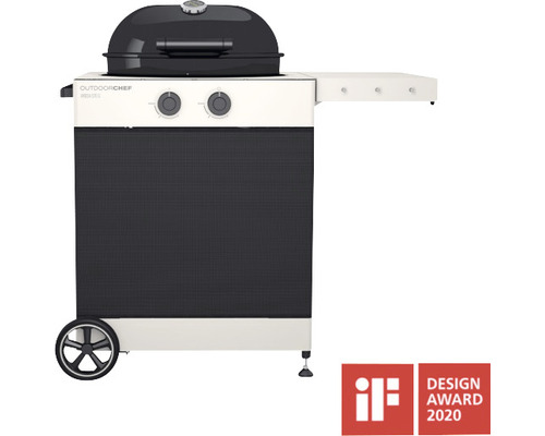 Grătar pe gaz Outdoorchef cu grătar sferic, raft lateral și roți