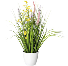 Plantă artificială amestec iarbă cu flori în ghiveci H 46 cm galben