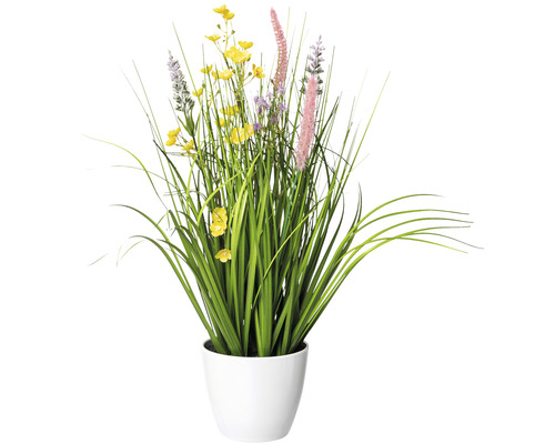 Plantă artificială amestec iarbă cu flori în ghiveci H 46 cm galben