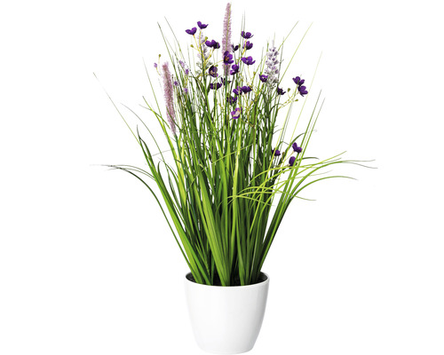 Plantă artificială amestec iarbă cu flori în ghiveci H 46 cm lila