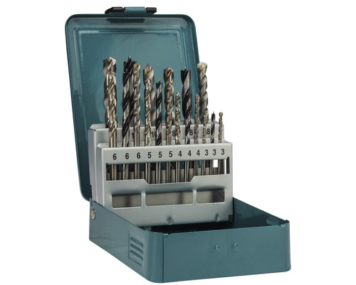 Set de burghie în casetă metalică cu diferite dimensiuni