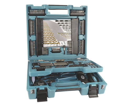 Cutie de scule Makita cu diverse instrumente și accesorii