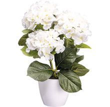 Plantă artificială Ortensie în ghiveci H 32 cm alb