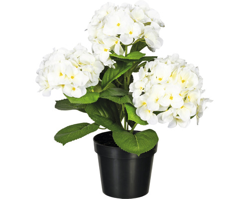 Plantă artificială Hortensie în ghiveci H 32 cm alb