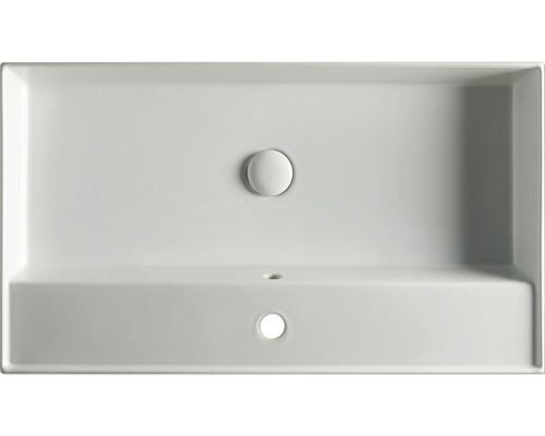 Vedere de sus a unei chiuvete dreptunghiulare din ceramică cu dop de scurgere
