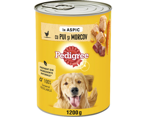 Hrană umedă pentru câini Pedigree Adult cu pui și morcov 1,2 kg Pedigree hrană umedă pentru câini cu pui și morcovi, conservă de 1200 grame