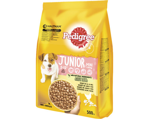 Hrană uscată pentru câini Pedigree Junior Talie Mică cu pui și orez 500 g