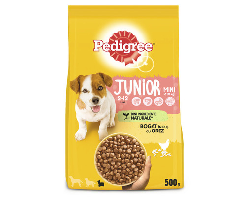 Hrană pentru căței Pedigree Junior Mini, potrivită pentru câini de la 2 la 12 luni