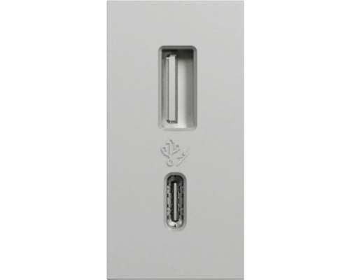 Priză USB dublă Schneider Unica max. 2400 mAh (1x USB tip A+ 1x USB tip C), 1 modul, nuanță aluminiu Priză USB dublă Schneider Unica max. 2400 mAh (1x USB tip A+ 1x USB tip C), 1 modul, nuanță aluminiu