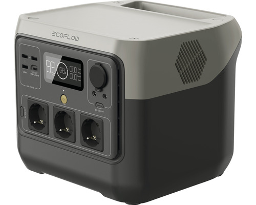 Stație de alimentare EcoFlow cu diverse porturi și afișaj