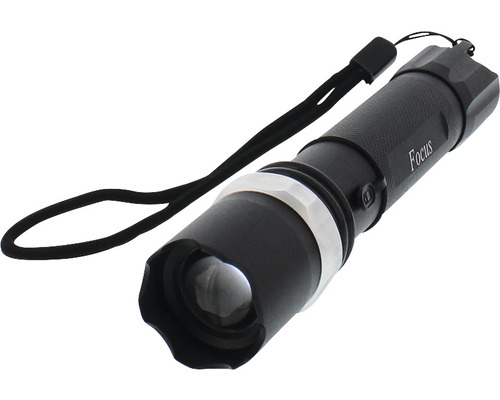 Lanternă LED Well Focus 220 lumeni max.200m, cu funcție Zoom și acumulator Lanterna neagră cu curea de mână