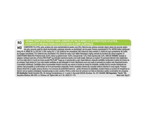 Hrană completă pentru câini juniori de talie mare cu o constituție atletică, potrivită și pentru femelele gestante și care alăptează.