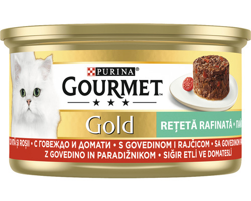 Hrană umedă pentru pisici PURINA Gold Savoury Cake cu vită si roșii 85 g