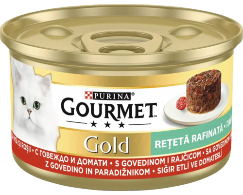 Purina Gourmet Gold hrană pentru pisici cu vită și roșii la conservă