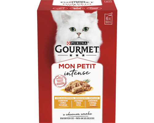 Hrană umedă pentru câini PURINA Gourmet mon Petit cu pui, rață și curcan în sos 6x50 g Hrană umedă pentru câini PURINA Gourmet mon Petit cu pui, rață și curcan în sos 6x50 g