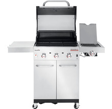 Grătar pe gaz cu trei arzătoare, plită laterală, grătar și dulap inferior