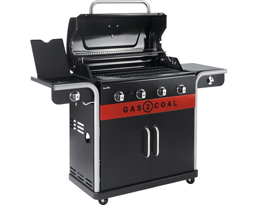 Grătar pe gaz și cărbune cu suprafețe de depozitare și dulap inferior