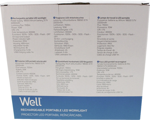 Ambalajul unei lămpi de lucru portabile cu LED cu detalii tehnice