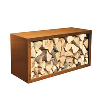 Suport pentru lemne de foc din metal umplut cu lemne